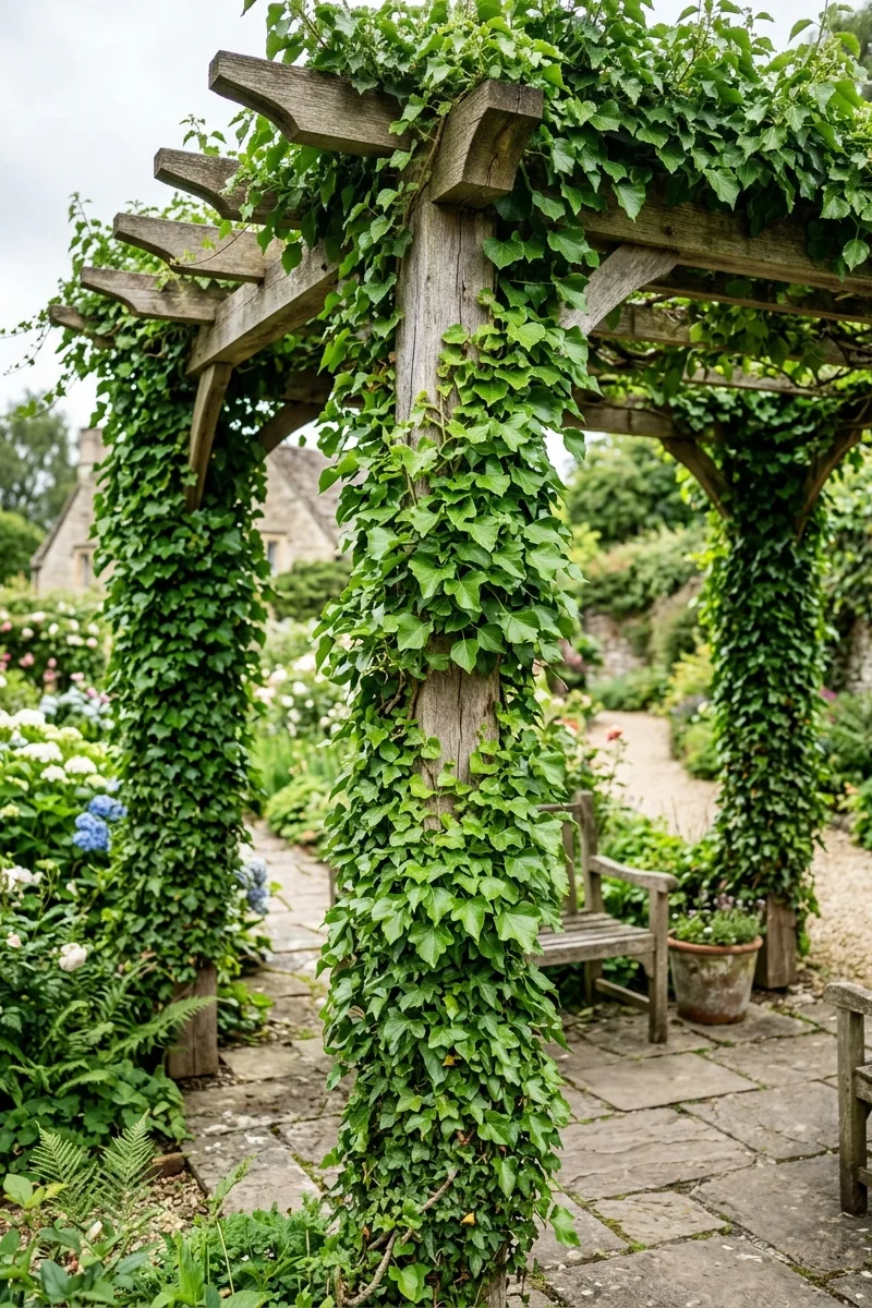 Ivy-Covered Pergola Posts