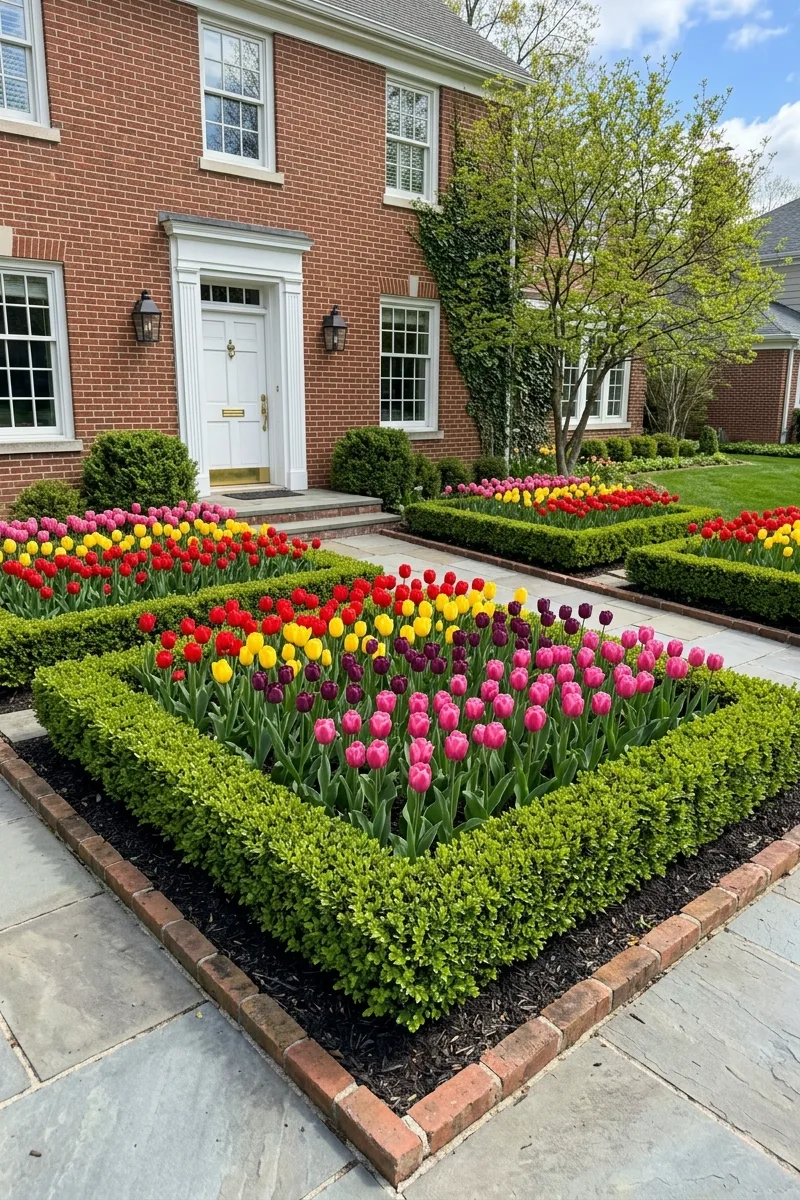 Formal Boxwood and Tulip Bed