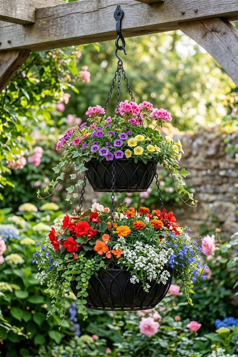 Two-Tiered Hanging Planters