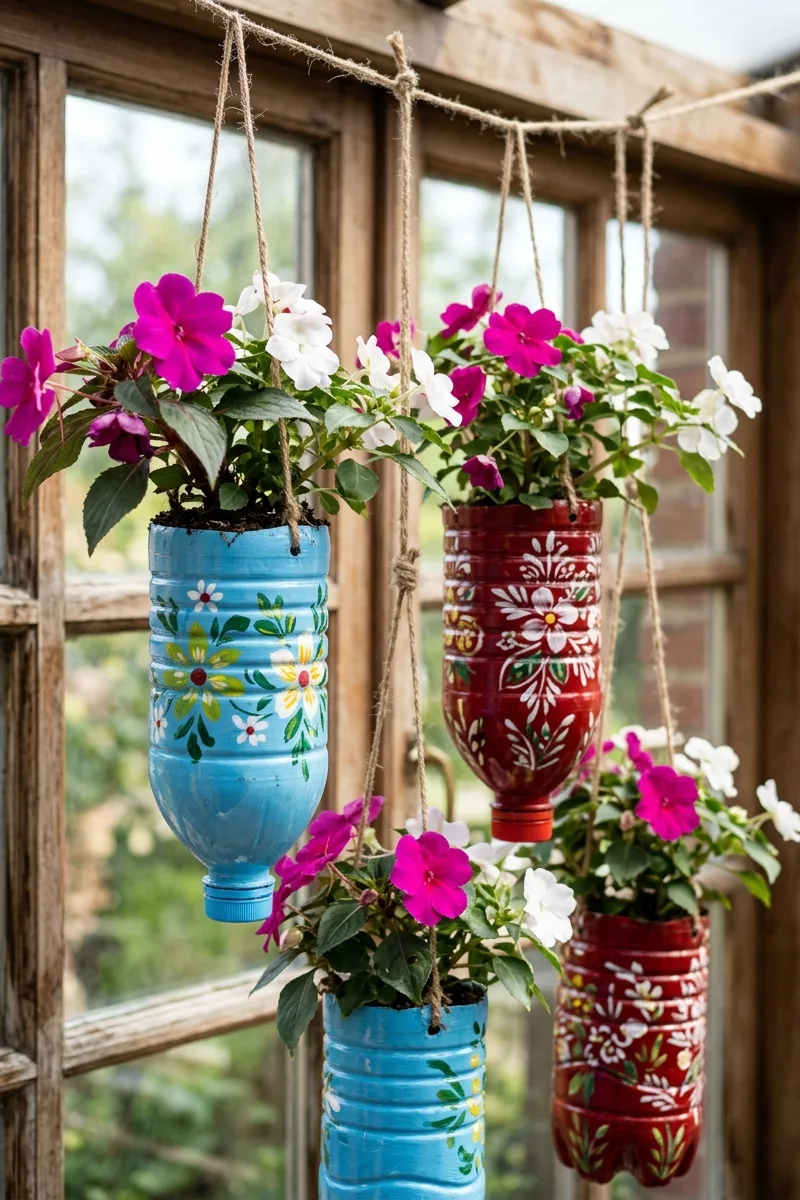 Painted Bottle Planters